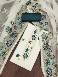 Maroosh Floral Embroidered Thread Work Roman Silk Unstitched Dress Material