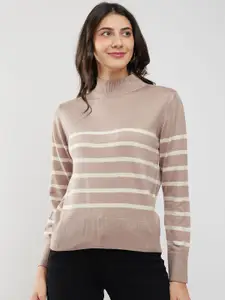 FableStreet Women Striped High Neck  Pullover
