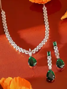 Priyaasi Silver Plated American Diamond Stone Studded Necklace and Earrings