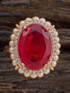 Kushal's Fashion Jewellery Rhodium Gold Plated Zircon Stone Embellished Bridal Finger Ring