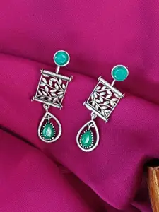 Efulgenz Rhodium Plated Crystals Studded Contemporary Studs Earrings