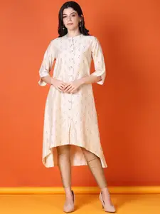 V-Mart Floral Printed Band Collar A-Line Kurta