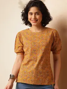 Anouk Rustic Women Cotton Floral Printed Puff Sleeve Cotton Top