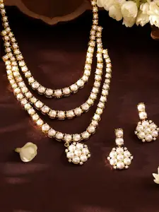 Priyaasi Gold-Plated Beaded-Studded Necklace and Earrings