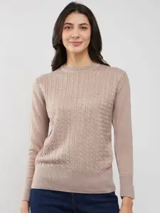 FableStreet Women Round Neck Cable Knit Pullover