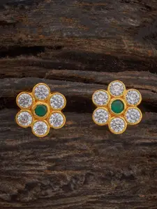 Kushal's Fashion Jewellery Embellished Bridal Silver Zircon Floral Temple Studs