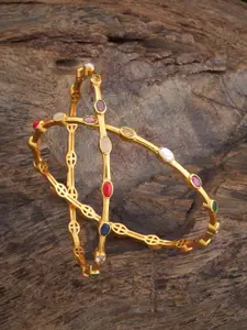 Kushal's Fashion Jewellery Set Of 2 Navaratna Gold-Plated Stone-Studded Bangles