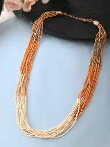 RICHEERA Silver-Plated Artificials Beads Beaded Layered Necklace