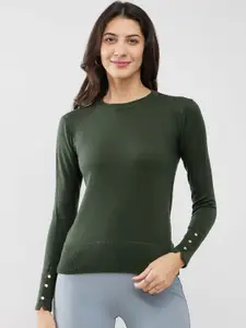 FableStreet Women Buttoned Sleeve Pullover Sweater