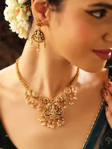 Priyaasi Gold-Plated Stone-Studded Necklace and Earrings