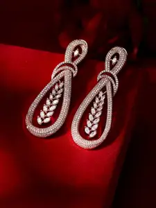 Priyaasi Rose Gold-Plated American Diamond Stone Studded Teardrop Shaped Drop Earrings