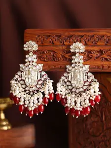 Priyaasi Gold-Plated Kundan Stone Studded & Pearls Beaded Floral Pattern Drop Earrings