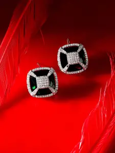 Priyaasi Silver-Plated American Diamond Stone Studded Contemporary Studs