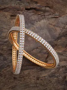 Kushal's Fashion Jewellery Set Of 2 Gold-Plated Cubic Zirconia Stone Studded Bangles