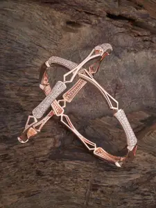 Kushal's Fashion Jewellery Set Of 2 Rose Gold-Plated Cubic Zirconia Stone Studded Bangles