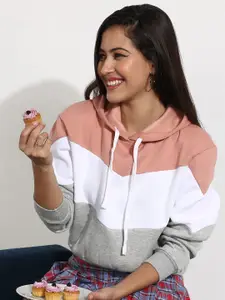 Campus Sutra Women Colourblocked Cotton Hooded Sweatshirt