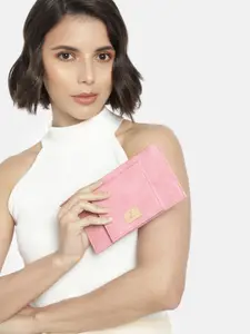 Van Heusen Women Pink Abstract Textured PU Zip Around Wallet