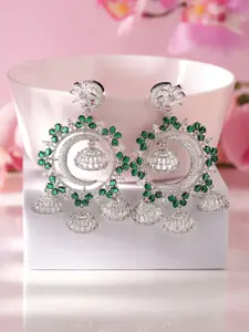 Priyaasi Silver-Plated American Diamond Stone Studded Dome Shaped Jhumkas