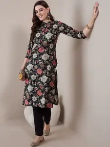Anouk Floral Printed Mandarin Collar Regular Straight Kurta