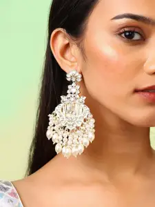 Priyaasi Gold-Plated Kundan Stone Studded & Pearls Beaded Blooming Floral Chandbalis