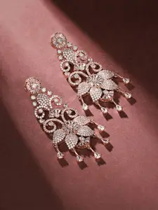 Priyaasi Rose Gold-Plated American Diamond-Stone Studded Contemporary Drop Earrings
