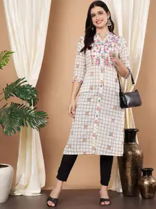 Anouk Off White Floral Embroidered Mandarin Collar A-Line Kurta