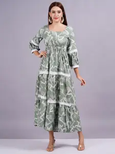 HIGHLIGHT FASHION EXPORT Women Printed Square Neck Fit and Flare Maxi Dress