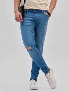 Snitch Men Narrow Skinny Fit Mildly Distressed Light Fade Stretchable Jeans