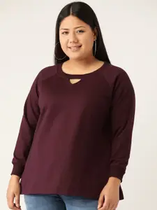 theRebelinme Women Plus Size Cotton Solid Round Neck Sweatshirt