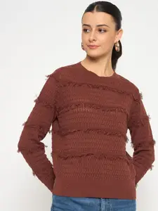 Madame Women Cable Knit Round Neck Long Sleeves Pullover