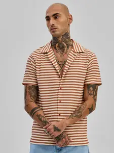 Snitch Men Smart Slim Fit Self Striped Casual Shirt