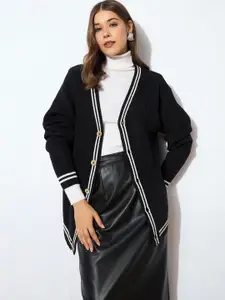 SASSAFRAS Women Ribbed Front-Open Oversized Sweaters