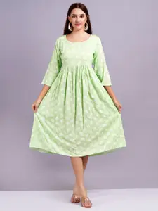 HIGHLIGHT FASHION EXPORT Women Printed Round Neck Fit & Flare Casual Dress