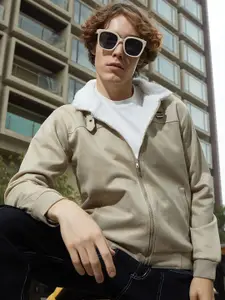 Campus Sutra Men Colourblocked Suede Lightweight Bomber Jacket