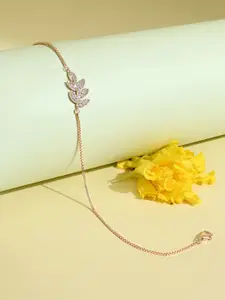 TOUCH925 Pure Silver Stones Studded Leaf Anklet