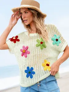 StyleCast Women Sheer Pullover with Embroidered Detail