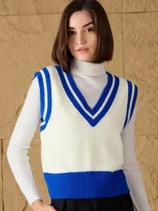 SASSAFRAS Women Ribbed Crop Sweater Vest