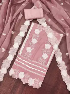 KIMISHA Floral Embroidered Beads and Stones Organza Unstitched Dress Material