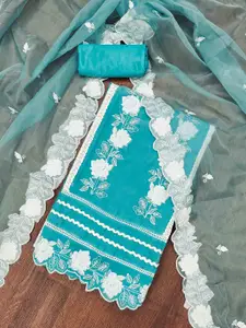 KIMISHA Floral Embroidered Beads and Stones Organza Unstitched Dress Material