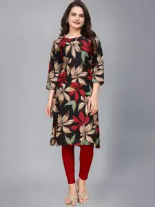 AK FASHION MALL Floral Printed Round Neck Crepe Straight Kurta