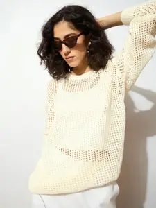 SASSAFRAS Women Oversized Crochet Sweater
