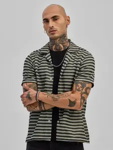 Snitch Smart Slim Fit Self Striped Casual Shirt