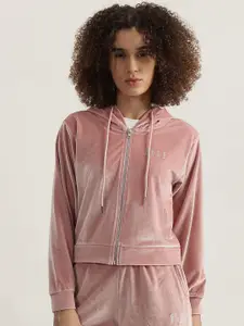 ELLE Women Solid Hooded Zip Through Sweatshirt