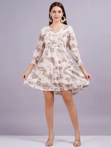 HIGHLIGHT FASHION EXPORT Women Floral Printed Fit & Flare Above Knee Dress