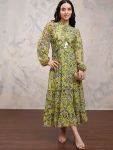 Vishudh Women Floral Printed Tie-Up Neck Maxi Dress
