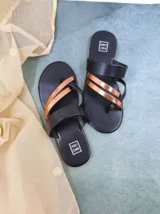 POSTCARD Women Striped One Toe Flats