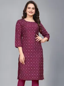 AK FASHION MALL Floral Printed Thread Work Crepe Straight Kurta