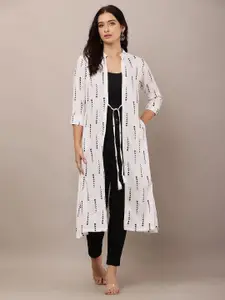 HELLO DESIGN Geometric Printed Front Open Longline Shrug