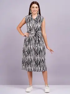 HIGHLIGHT FASHION EXPORT Women Print Shirt Collar Sleeveless Fit & Flare Midi Dress