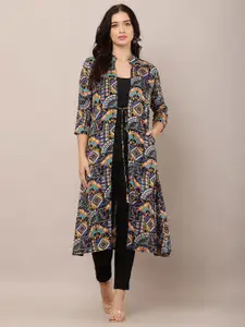 HELLO DESIGN Ethnic Motifs Printed Front Open Longline Shrug